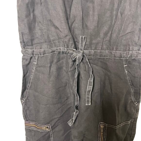 New Current/Elliott Zip Cargo Crop 100% Linen Jumpsuit in Black sz 0 - Picture 6 of 10